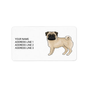 Tryckt Pug Cute Tecknad hund-design med Anpassning Adressetikett