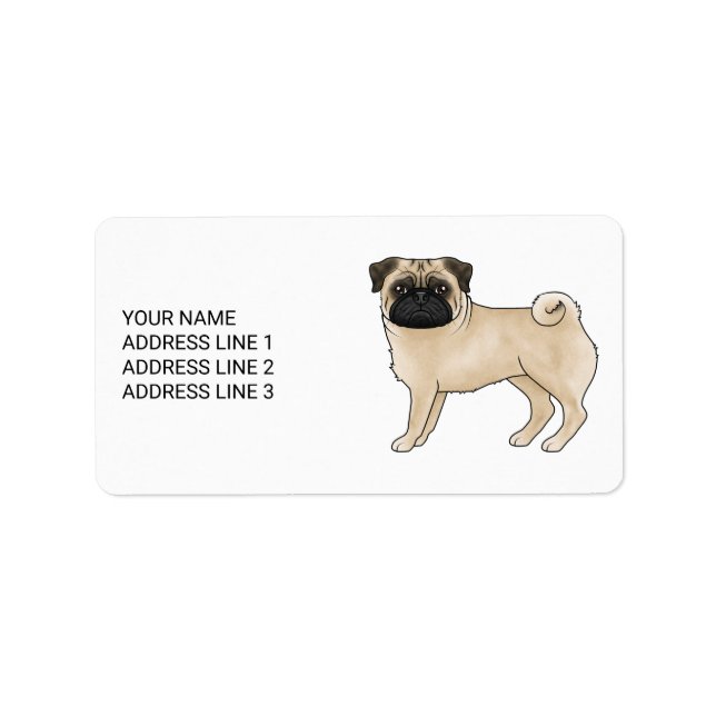 Tryckt Pug Cute Tecknad hund-design med Anpassning Adressetikett (Framsidan)