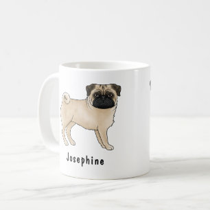 Tryckt Pug Cute Tecknad hund-mops med Namn Kaffemugg