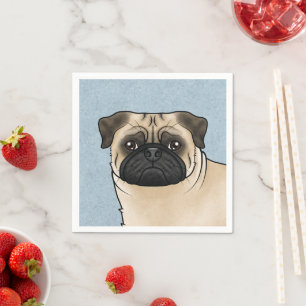 Tryckt Pug Hund Cute Tecknad Mops Head Illustratio Pappersservett