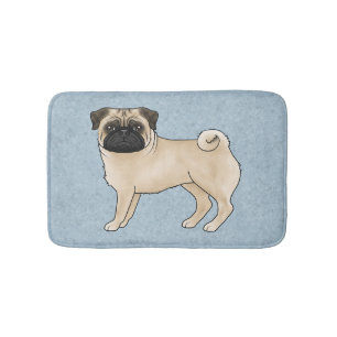 Tryckt pug Mops Breed Hund Tecknad Illustration Bl Badrumsmatta