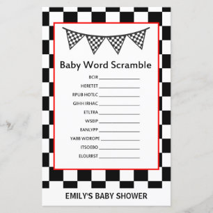 Tryckt racing-bil-babyshower-spel