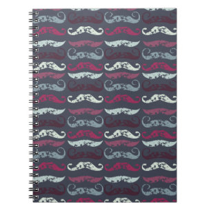 Tryckt Retro Mustache Skriv ut Anteckningsbok Med Spiral
