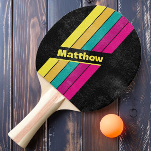 Tryckt Retro Stripe-Mörk 80-tal med Namn Pingisracket