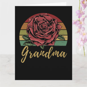 Tryckt Retro Sunset Röd ros Grandma Kort