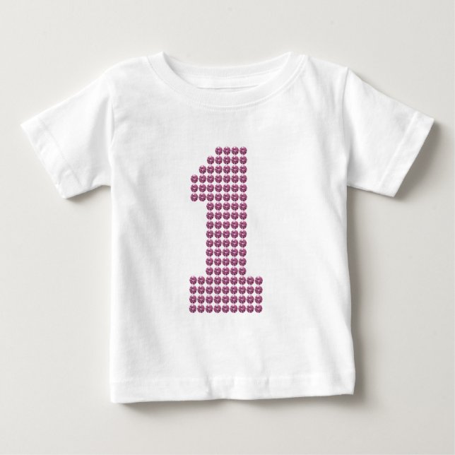 Tryckt Rhinestone Första födelsedagen Baby T-shirt (Framsida)