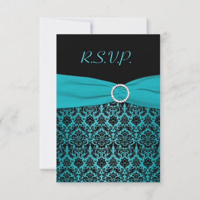 Tryckt RIBBON-Aqua, svarskort för svart skada Inbjudningar (Framsida)
