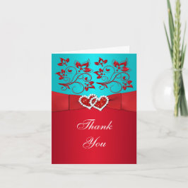 Tryckt RIBBON Aqua White Red Blommigt Tack Kort