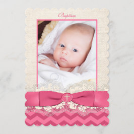 Tryckt RIBBON Baptism Foto Inbjudan - Rosa Chevron