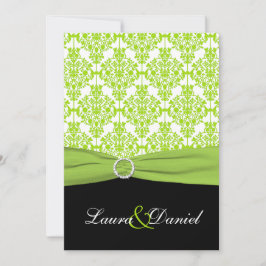 TRYCKT RIBBON Black, Grönt Damask Wedding Inbjudan