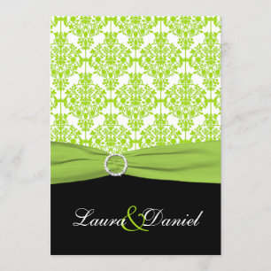 TRYCKT RIBBON Black, Grönt Damask Wedding Inbjudan