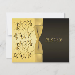Tryckt RIBBON Black, Guld Blommigt OSA kort