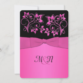 Tryckt RIBBON Black, inbjudan till Rosa Blommigt b