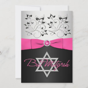 Tryckt RIBBON Black, Silver, Rosa Blommigt Inbjudningar