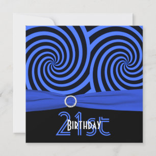 Tryckt RIBBON Blue, Black Swirls 21:a födelsedagen Inbjudningar