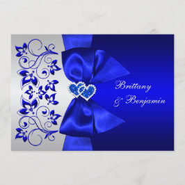 Tryckt RIBBON Blue, Bröllopsinbjudning i Silver Bl Inbjudningar