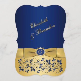 Tryckt RIBBON Blue, Guld Blommigt bröllopsinbjudan Inbjudningar