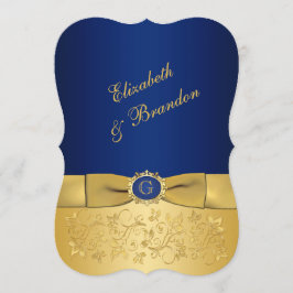 Tryckt RIBBON Blue, Guld Blommigt bröllopsinbjudan Inbjudningar
