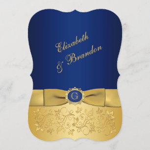 Tryckt RIBBON Blue, Guld Blommigt bröllopsinbjudan Inbjudningar
