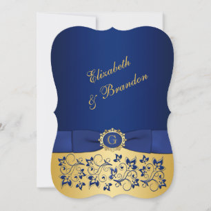 Tryckt RIBBON Blue, Guld Blommigt bröllopsinbjudan Inbjudningar