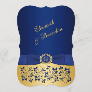 Tryckt RIBBON Blue, Guld Blommigt bröllopsinbjudan Inbjudningar