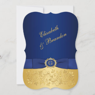 Tryckt RIBBON Blue, Guld Blommigt bröllopsinbjudan Inbjudningar