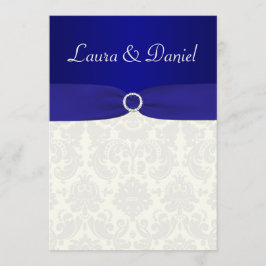 Tryckt RIBBON Blue, Ivory Damask Wedding Inbjudan