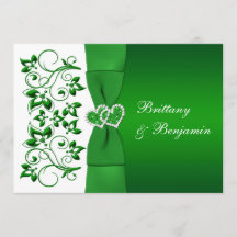 Tryckt RIBBON-Grönt, Vit Blommigt-bröllopsinbjudan