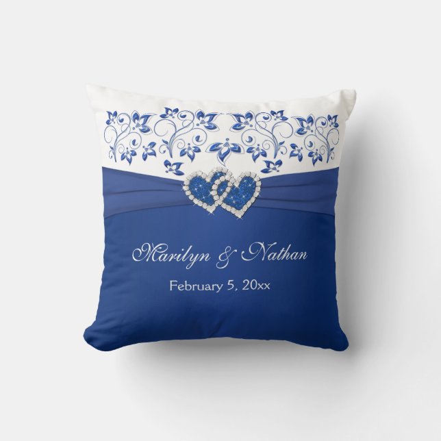 Tryckt RIBBON/JEWELS Blue, Vit Bröllop Pillow Kudde (Framsida)