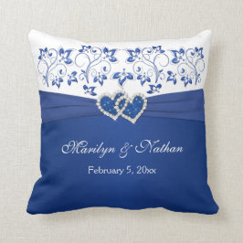 Tryckt RIBBON/JEWELS Blue, Vit Bröllop Pillow Kudde