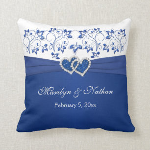 Tryckt RIBBON/JEWELS Blue, Vit Bröllop Pillow Kudde