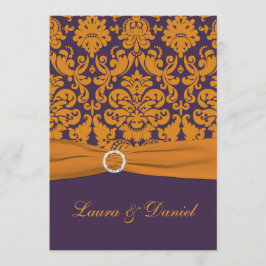 Tryckt RIBBON Lila Orange Damask Wedding Inbjudan
