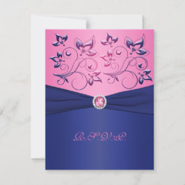 TRYCKT RIBBON Navy, Rosa Blommigt OSA kort