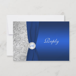 Tryckt RIBBON Navy Silver Damask OSA kort