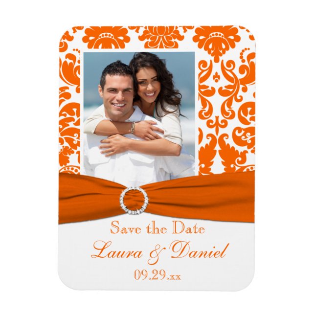 Tryckt RIBBON Orange Damask Spara datum magneter (Vertikal)