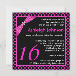 Tryckt RIBBON Polka Dot Sweet 16 Birthday Inbjudan