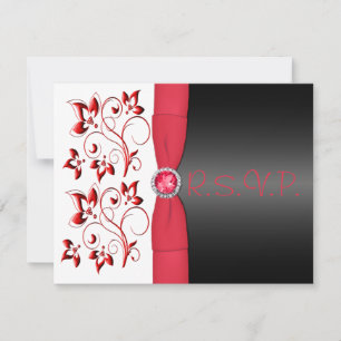 Tryckt RIBBON Red, Black, White Blommigt OSA kort