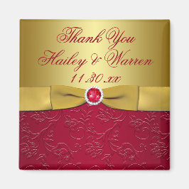 Tryckt RIBBON Red, Guld Blommigt bröllopsförmån Magnet