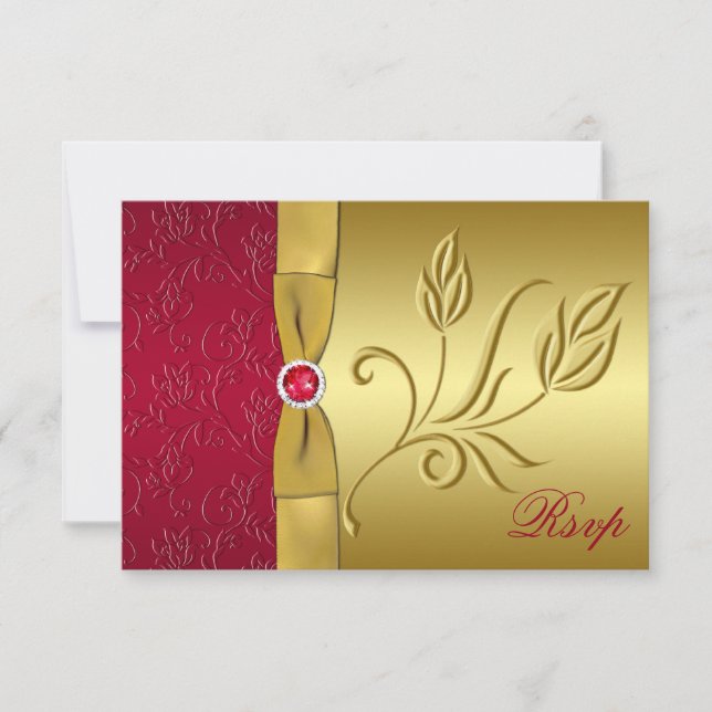 Tryckt RIBBON Red, Guld Blommigt OSA kort (Framsida)