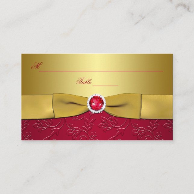 Tryckt RIBBON Red, Guld Blommigt Placecard Placeringskort (Framsida)