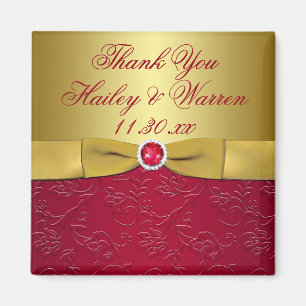 Tryckt RIBBON Red, Guld Blommigt Wedding Favor Magnet