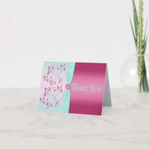 Tryckt RIBBON-Rosa, Aqua-Blommigten - tackkort 2