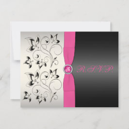 Tryckt RIBBON Rosa Black Silver Blommigt OSA kort