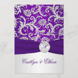 Tryckt RIBBON Royal Lila och Silver Damask Inbjudningar