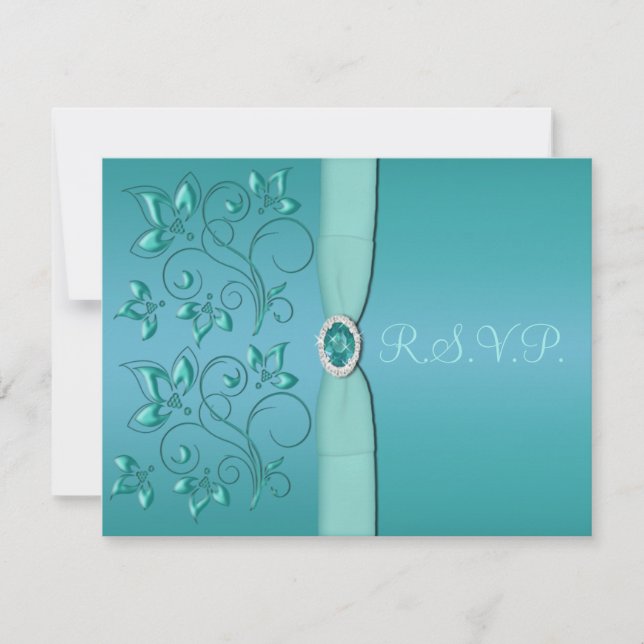 Tryckt RIBBON Teal, Aqua Blommigt OSA kort (Framsida)