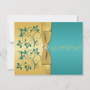 Tryckt RIBBON Teal, Guld Blommigt-svarskort OSA Kort
