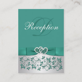 Tryckt RIBBON Teal, Silver Blommigt Kortet Tilläggskort