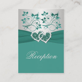 Tryckt RIBBON Teal, Silver Blommigt Kortet Tilläggskort