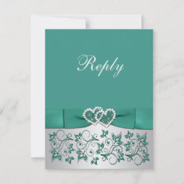 Tryckt RIBBON Teal, Silver Blommigt-svarskort Inbjudningar