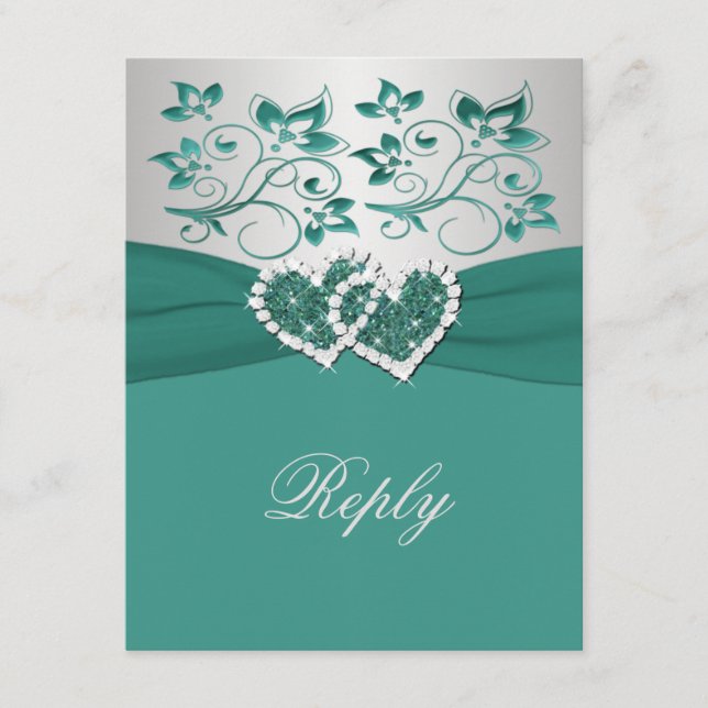 Tryckt RIBBON Teal, Silver Blommigt-svarskort OSA Kort (Framsida)